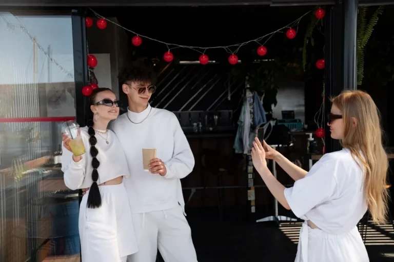 Friends posing for photo at boba bar event